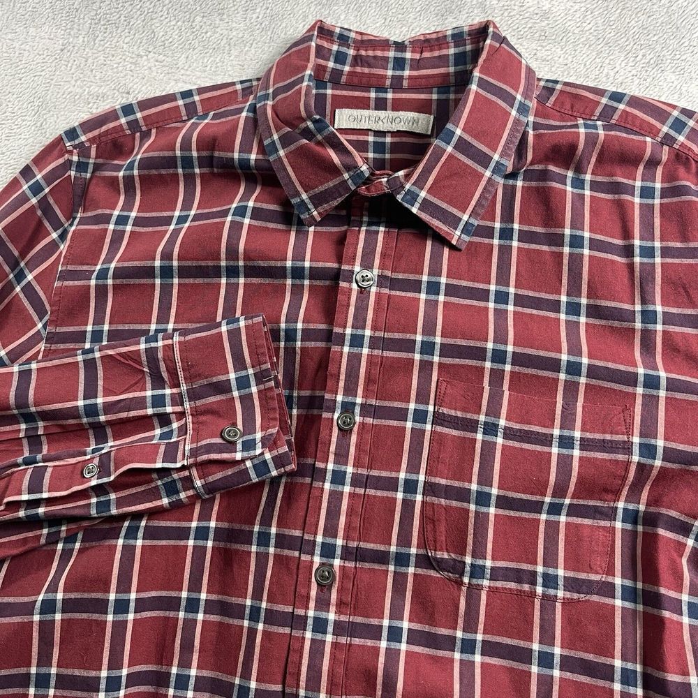 Outerknown Men's Small Red Plaid Long Sleeve Casual Button Up Shirt